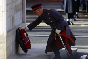The Prince of Wales lays a wreath at the Cenotaph