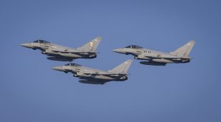 Three RAF Typhoons in the sky