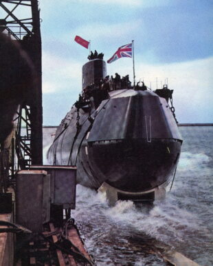 The launch of submarine HMS Resolution