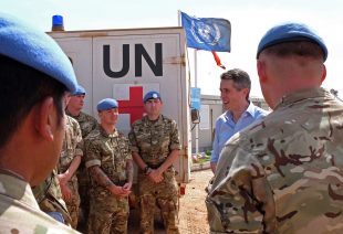 The Defence Secretary talks to soldiers in South Sudan.