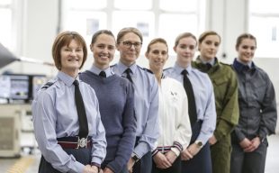 Air Vice Marshal Susan Gray with female apprentices