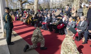 At the Commonwealth Memorial Gates, Constitution Hill, London, wreaths were laid to commemorate the people of the Empire who fought for the British in the two World Wars.
