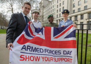 The Defence Secretary with representatives from the Royal Air Force, British Army, and Royal Air Force