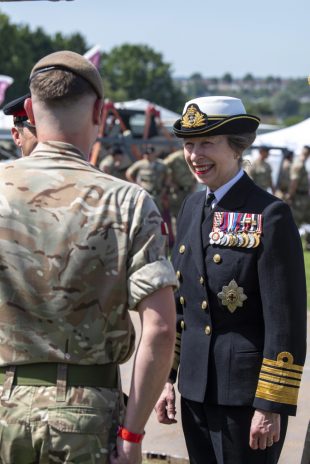 HRH The Princess Royal at the Salisbury Hudsons Field for Armed Forces Day on Saturday, talking to the troops.